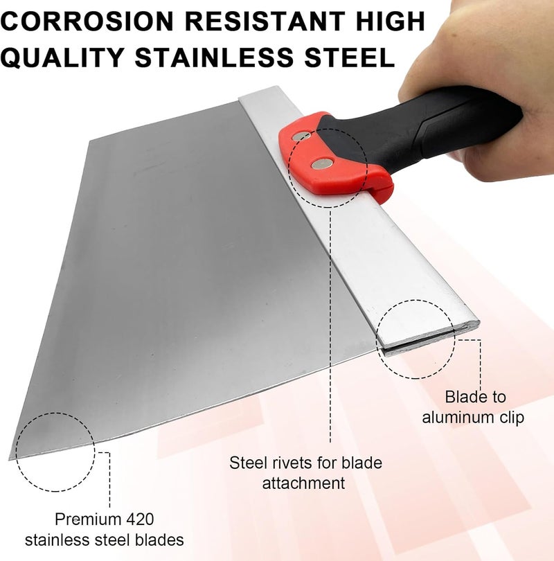 YLTOLOO Drywall Taping Knife Set, 6 Pcs Stainless Steel Taping Knives Includes 6”,8”,10”,12”,14”, 3” Multifunctional Paint Scraper, Perfect Hand Tools for Drywall Joint Taping, Finishing and Patching - Image 3